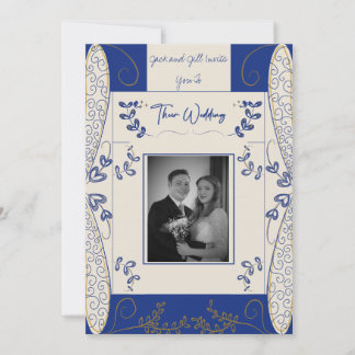 Convite Fantasy Fairy Weditation em Azul e Dourado 