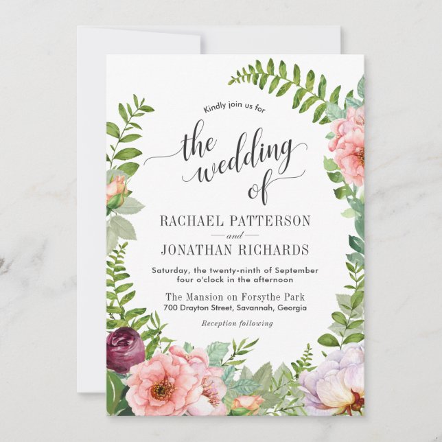 Convite Fantasy Floral Wreath Wedation Invitation (Frente)