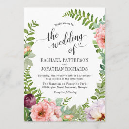 Convite Fantasy Floral Wreath Wedation Invitation