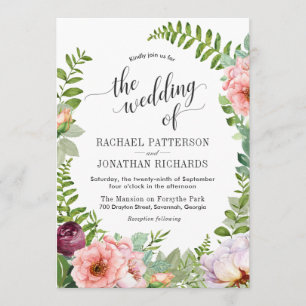 Convite Fantasy Floral Wreath Wedation Invitation