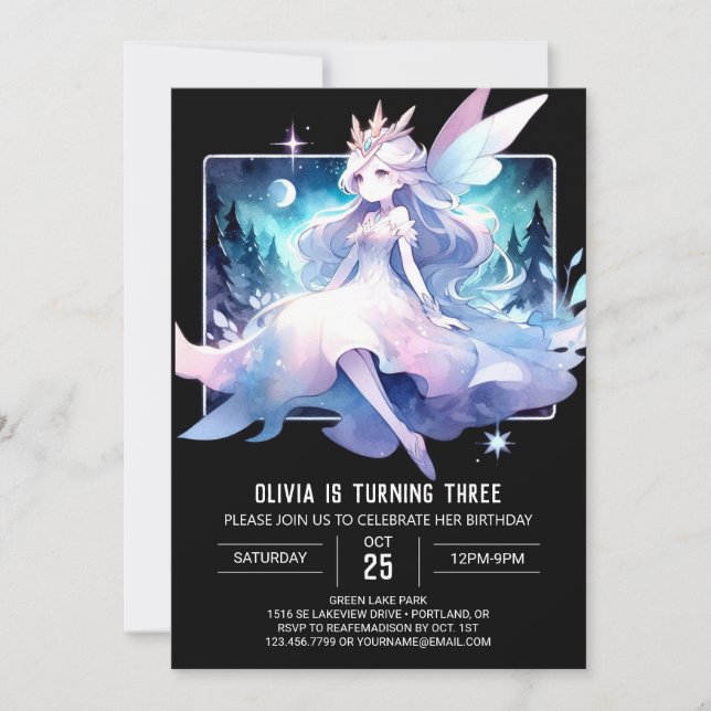 Convite Fantasy Happy Fairy Birthday (Frente)