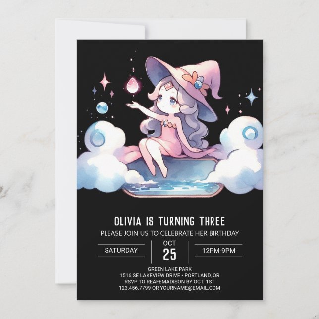 Convite Fantasy Minimalist Wizard Birthday (Frente)