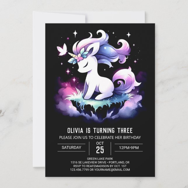 Convite Fantasy Minimalista Horse Birthday (Frente)