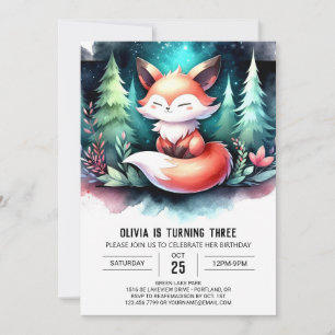 Convite Fantasy Pastel Fox Birthday digital