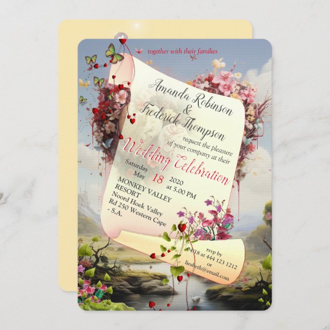 Convite Fantasy Realms of Magic Scenery designs (Frente/Verso)