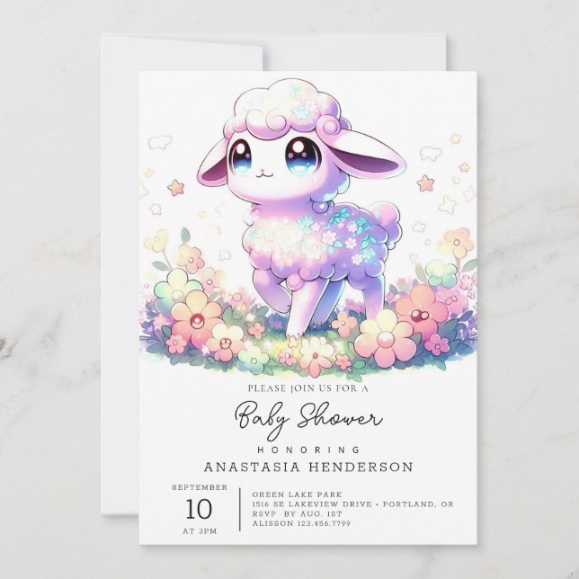 Convite Fantasy Sheep Chá de fraldas (Frente)