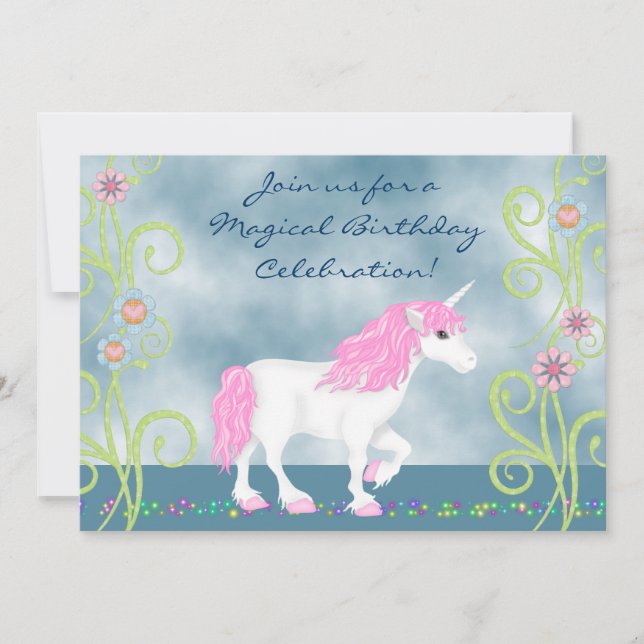 Convite Fantasy Unicorn Aniversário para Meninas (Frente)