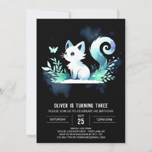 Convite Fantasy Watercolor Cat Birthday