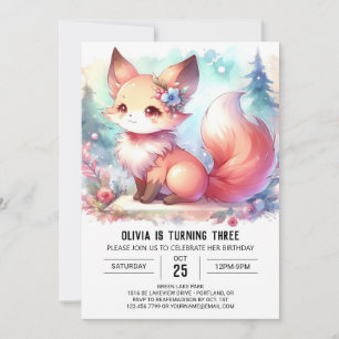 Convite Fantasy Watercolor Fox Birthday digital