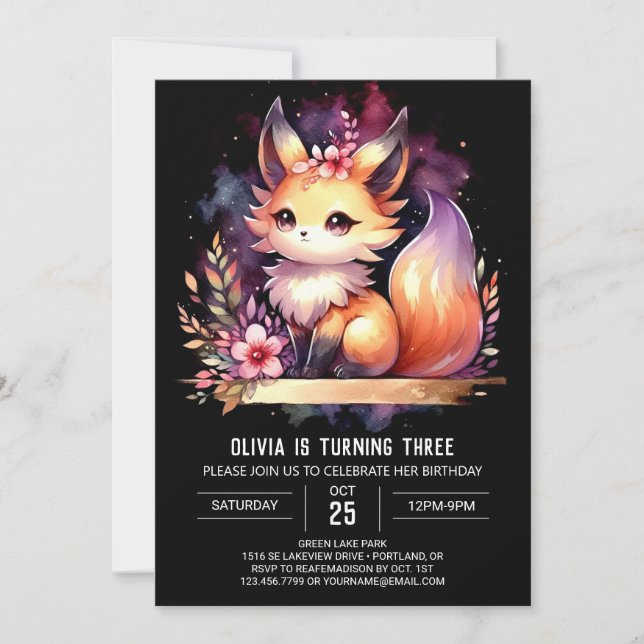 Convite Fantasy Woodland Fox Birthday digital (Frente)