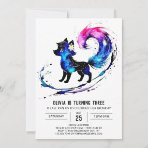 Convite Fantasy Woodland Wolf Digital Girl Birthday
