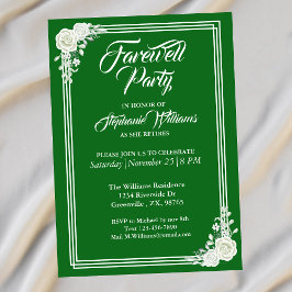 Convite Farewell Elegant Script Green White Rose Party