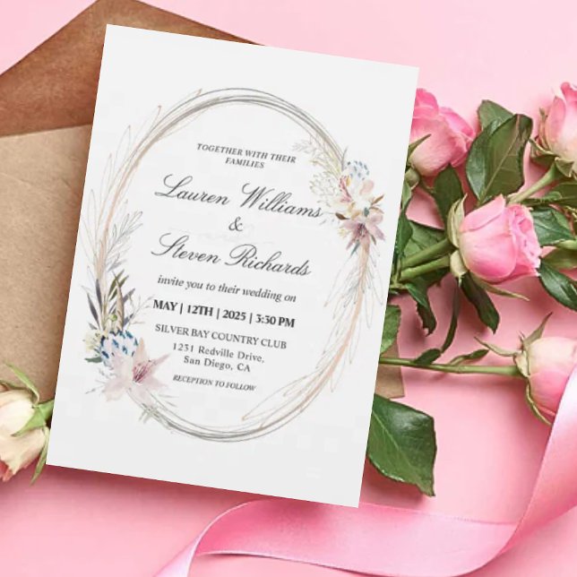 Convite Farinha Branca, Cor-de-Rosa, Fresca Branca Persona (Custom White Pink Whimsical Wreath Floral Premium Invitation)