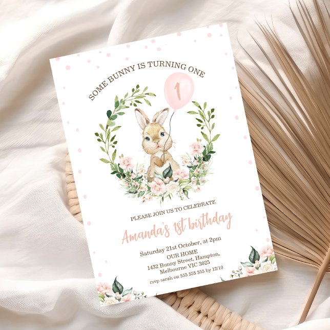 Convite Farinha Rosa, Um primeiro aniversario (Some Bunny is One Invitation Template Printable, Some Bunny is turning 1 Invitation Template
)