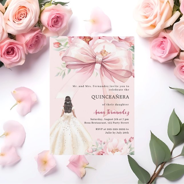 Convite Farinhas cor-de-rosa-claro vestem Quinceanera (Criador carregado)