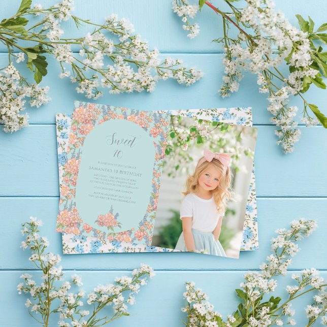 Convite Farinhas cor-de-rosa e chique azul Aniversário (Criador carregado)