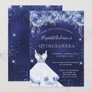 Convite Farinhas de roupa azul-brilhante Quinceanera