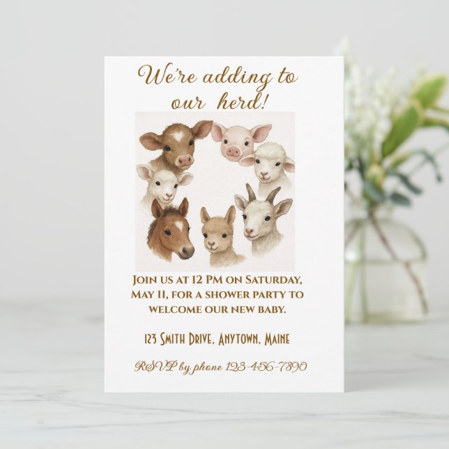 Convite Farm Animal Baby Shower Invitation (Em pé/Frente)