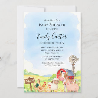 Convite Farm Animal Baby Shower Invitation