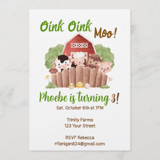 Convite Farm Animal Barnyard Birthday Invitation