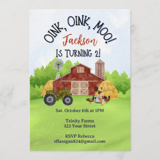 Convite Farm Animal Barnyard Second Birthday Invitation