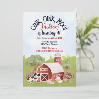 Convite Farm Animal Barnyard Second Birthday Invitation