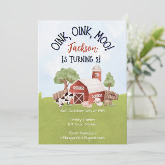 Convite Farm Animal Barnyard Second Birthday Invitation