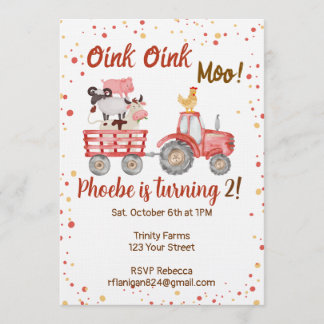 Convite Farm Animal Barnyard Second Birthday Invitation