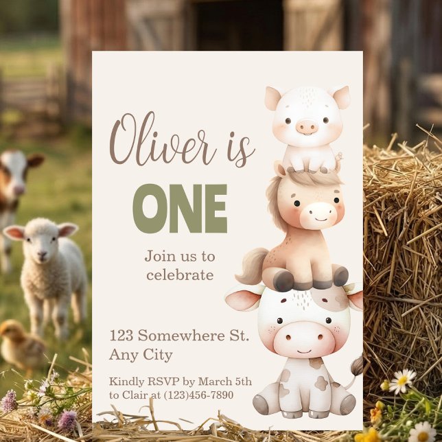 Convite Farm Animals 1st Birthday Barnyard Baby Boy (Farm Animals 1st Birthday Barnyard Baby Boy)
