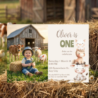 Convite Farm Animals 1st Birthday Barnyard Baby Boy Photo
