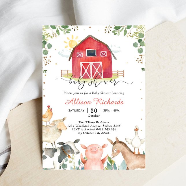 Convite Farm Animals Baby Shower Invitation (Criador carregado)