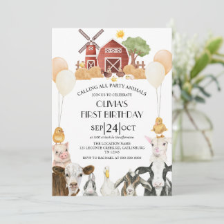 Convite Farm Animals Barnyard Bash Ranch Birthday Party