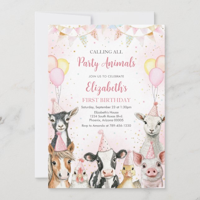 Convite Farm Animals Birthday Invitation (Frente)