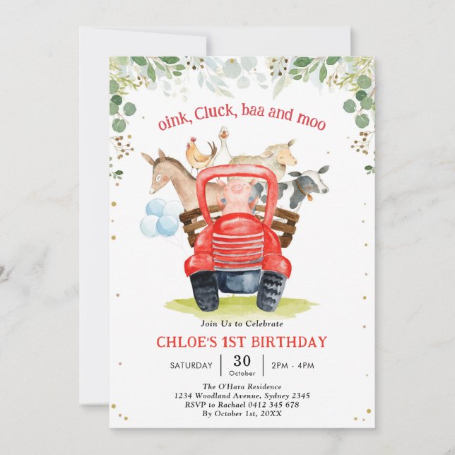 Convite Farm Animals Birthday Invitation (Frente)