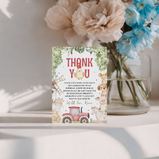 Convite Farm Animals Birthday Thank You Card