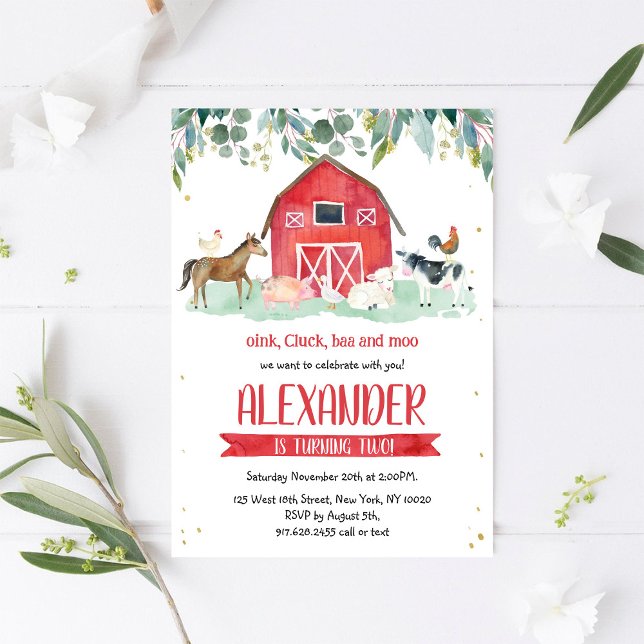 Convite Farm Animals Oink Baa Moo Boy 1st Birthday  (Criador carregado)
