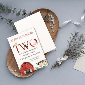 Convite Farm Animals Second Birthday Party Invitation