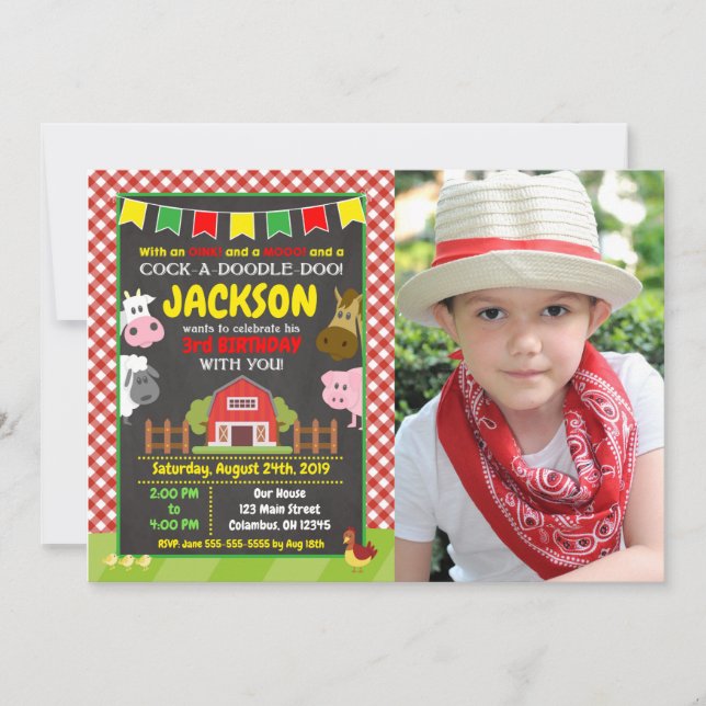 Convite Farm Birthday Invitation / Barnyard Party (Frente)