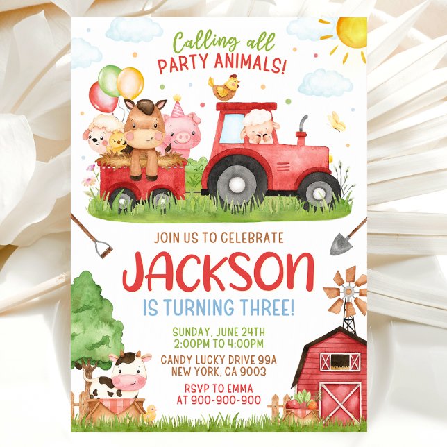 Convite Farm Birthday Invitation, Red Barnyard (Criador carregado)