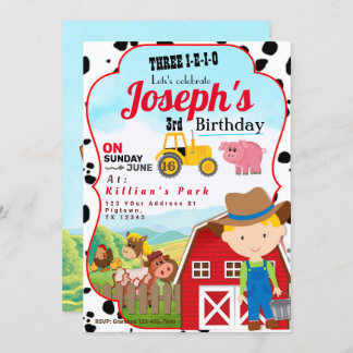 Convite FARM BOY 3rd BIRTHDAY INVITATION THREE-I-I-I-O