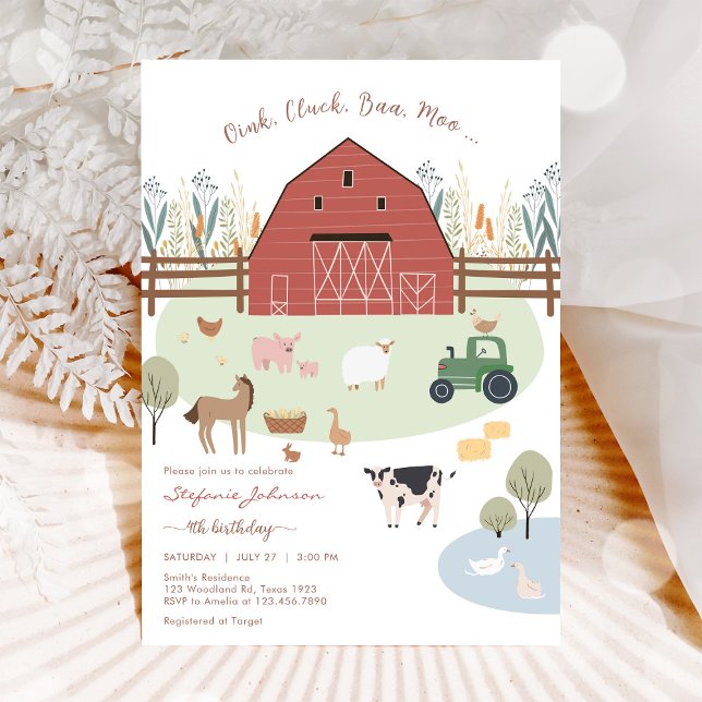 Convite Farm Party Animals Kids Birthday Invitation (Criador carregado)