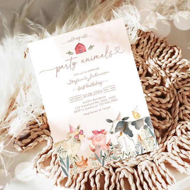 Convite Farm Party Animals Kids Birthday Invitation (Criador carregado)