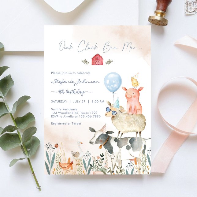 Convite Farm Party Animals Kids Birthday Invitation (Criador carregado)