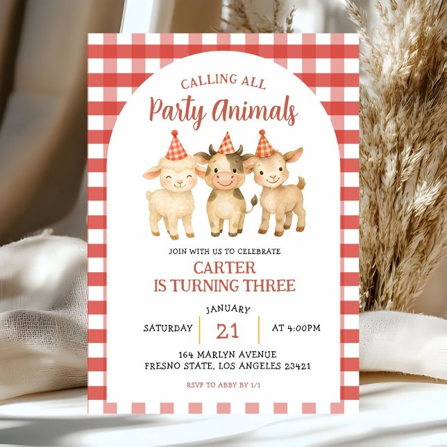 Convite Farm Party Calling All Party Animals Birthday (Criador carregado)