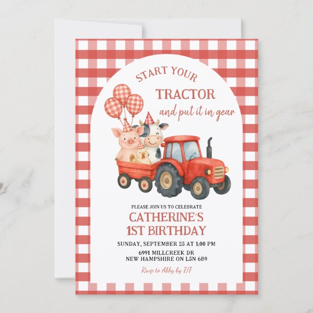 Convite Farm Party First Birthday Invitation (Frente)