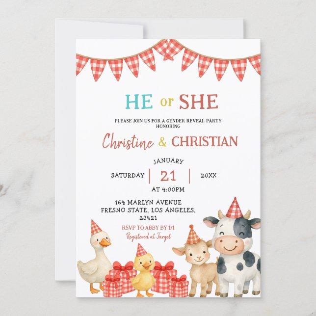 Convite Farm Party He or She Gender Reveal Invitation (Frente)