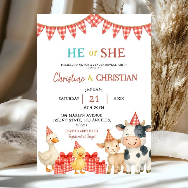 Convite Farm Party He or She Gender Reveal Invitation (Criador carregado)