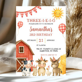 Convite Farm Party Three-i-e-i-o Birthday Invitation