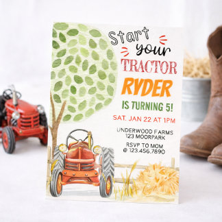 Convite Farm Tractor Birthday Party Invitation | Red Tract