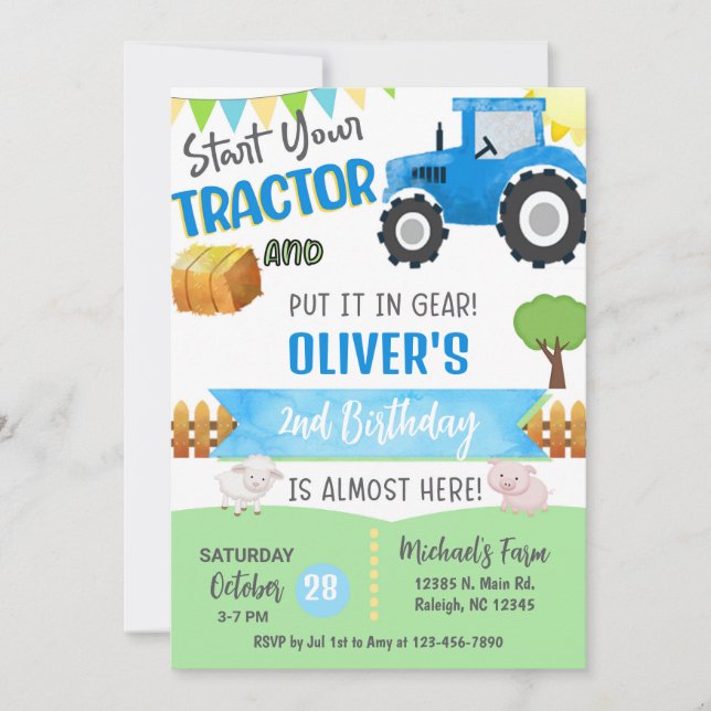 Convite Farm tractor boy ANY AGE birthday invitation. (Frente)